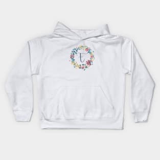 Floral Monogram E Colorful Full Blooms Kids Hoodie